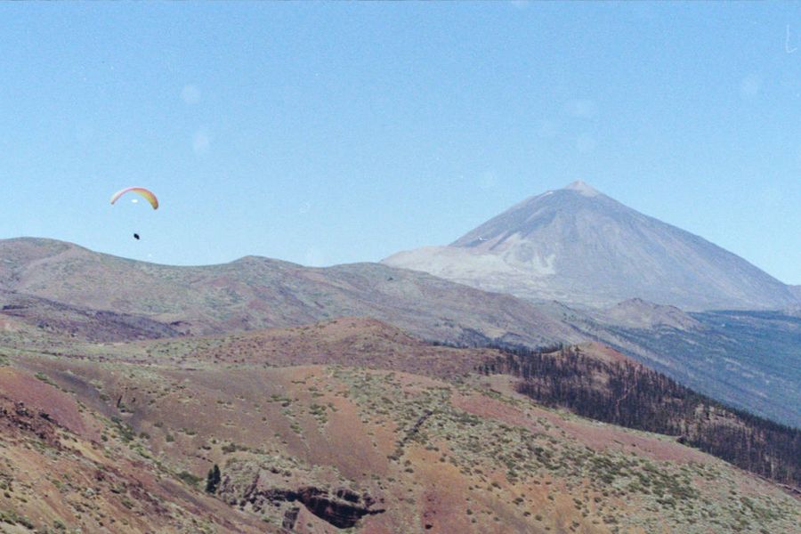 A paraglider above the Teide volcano